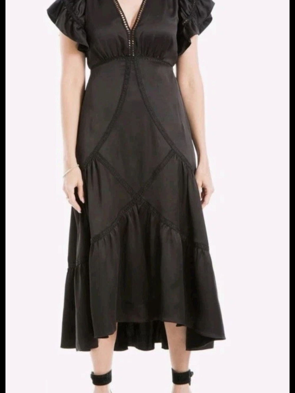 Max Studio Black V-Neck Dress with Lace Trim